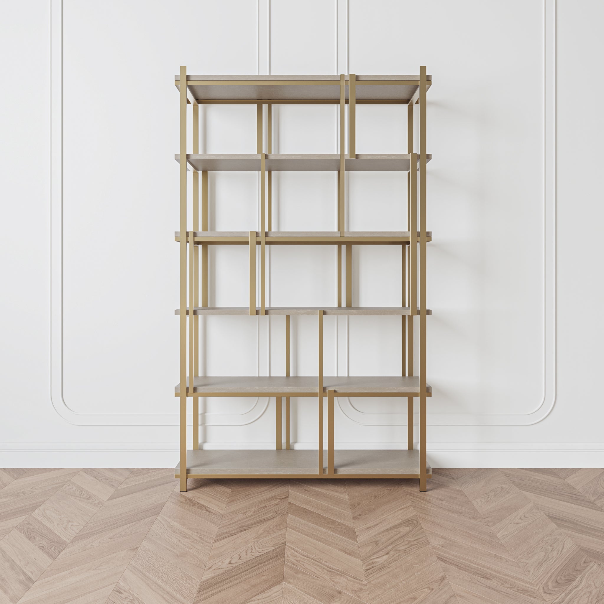 that's living art deco greige oak bookshelf cabinets