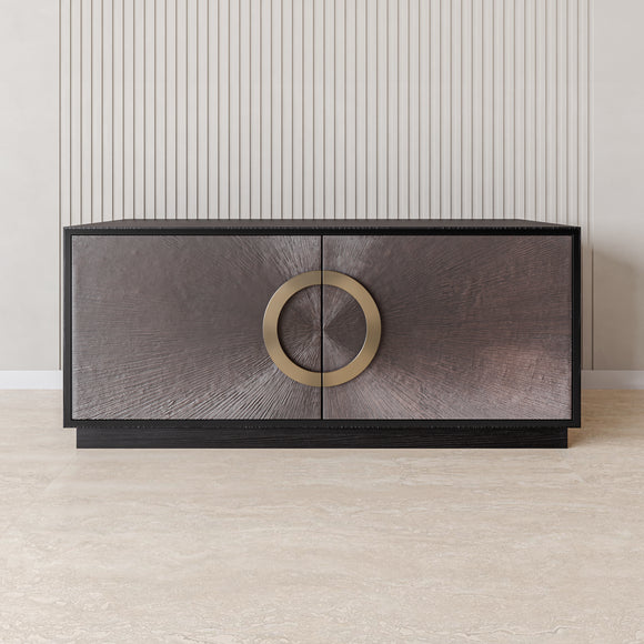 that's living case of the tv unit with copper doors cabinets