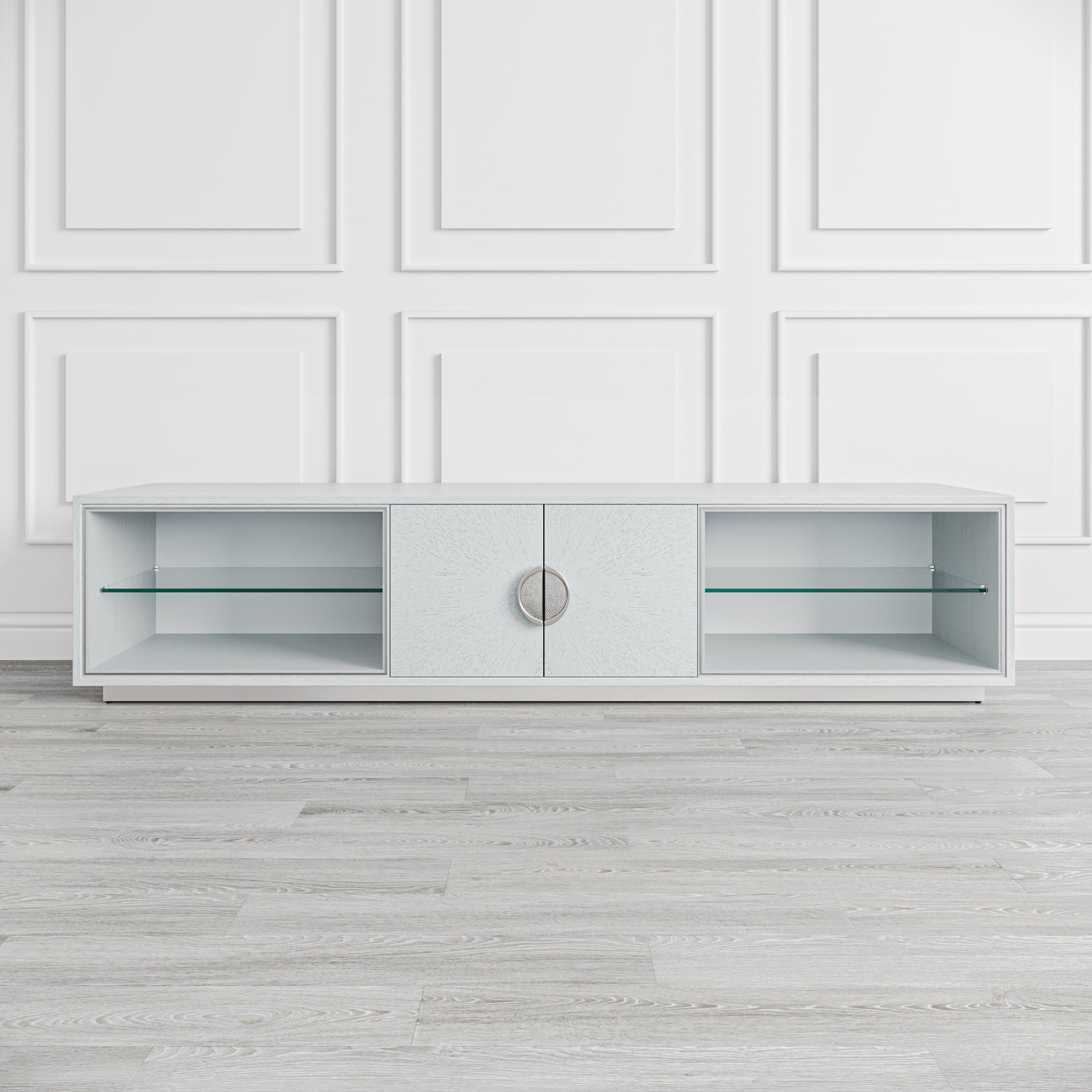 that's living sunburst silver white tv media cabinet cabinets