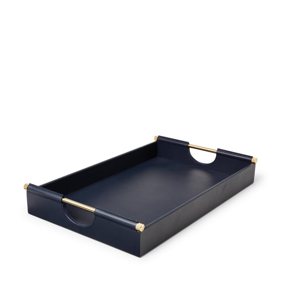 ralph lauren claude tray in leather navy blue serving trays & stands