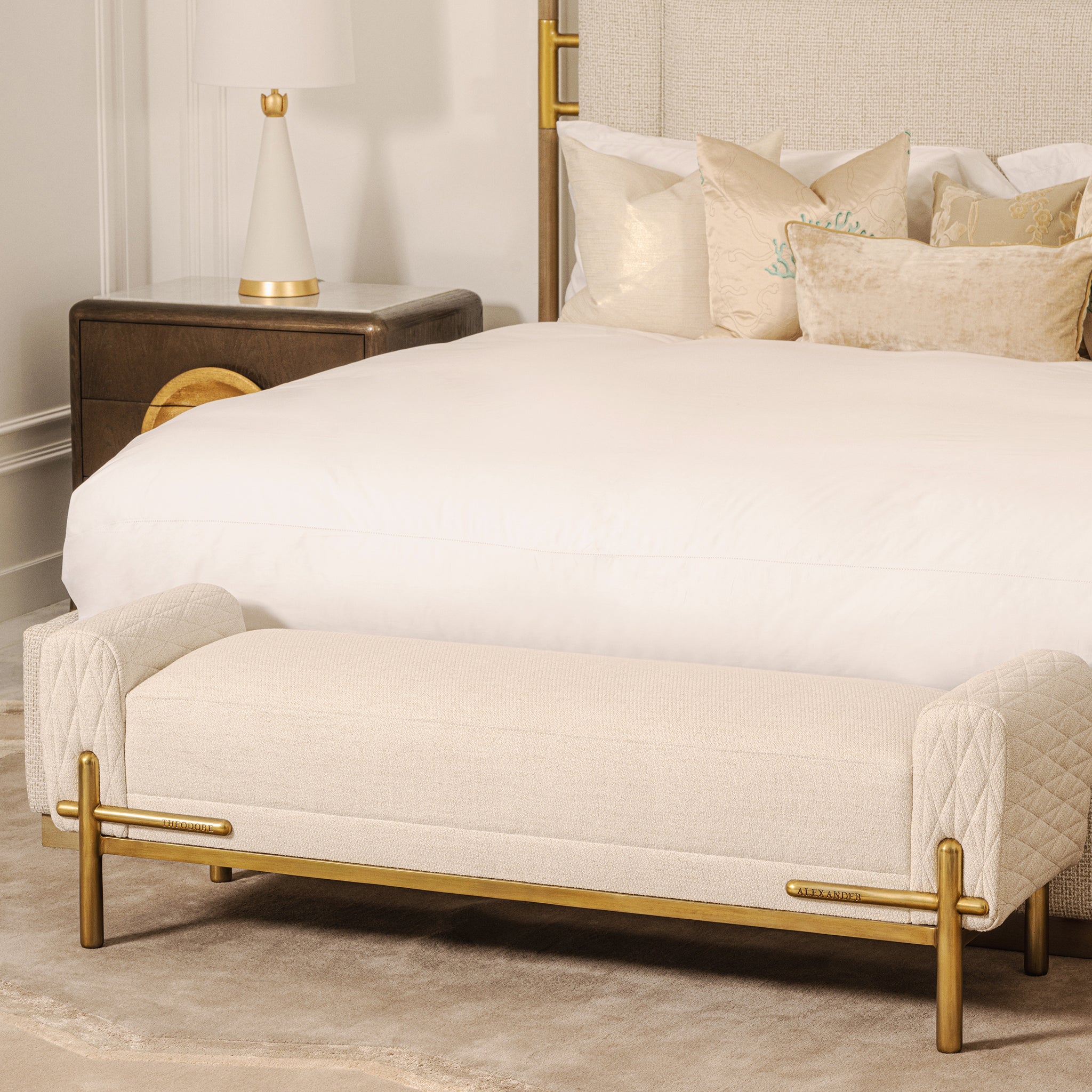 theodore alexander iconic upholstered bench benches