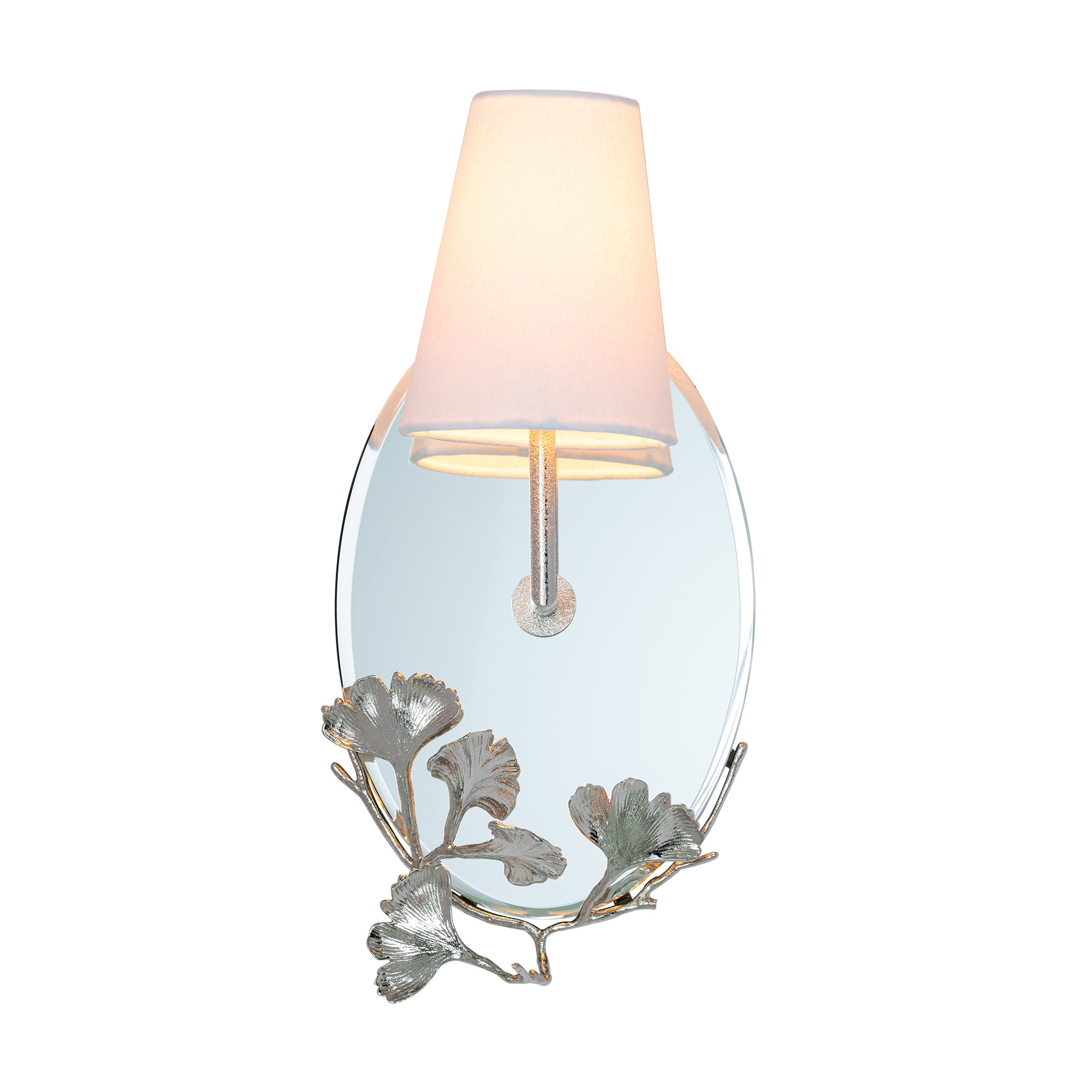 that's living frameless ginkgo oval mirror wall sconce with fabric shade nickel wall sconce