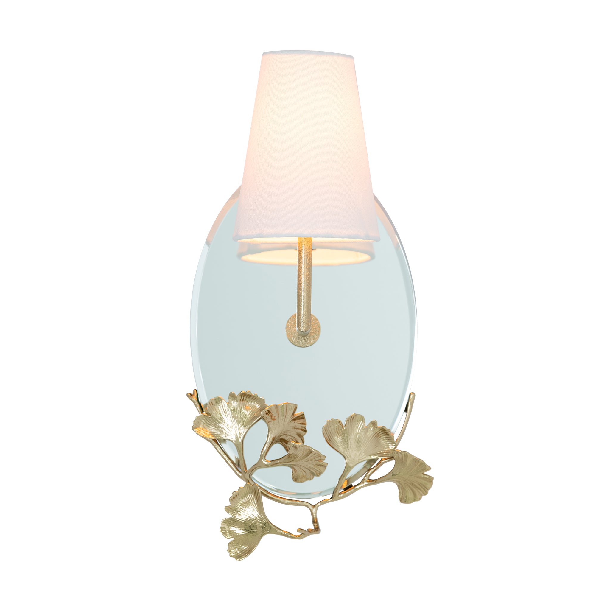 that's living frameless ginkgo oval mirror wall sconce with fabric shade brass wall sconce