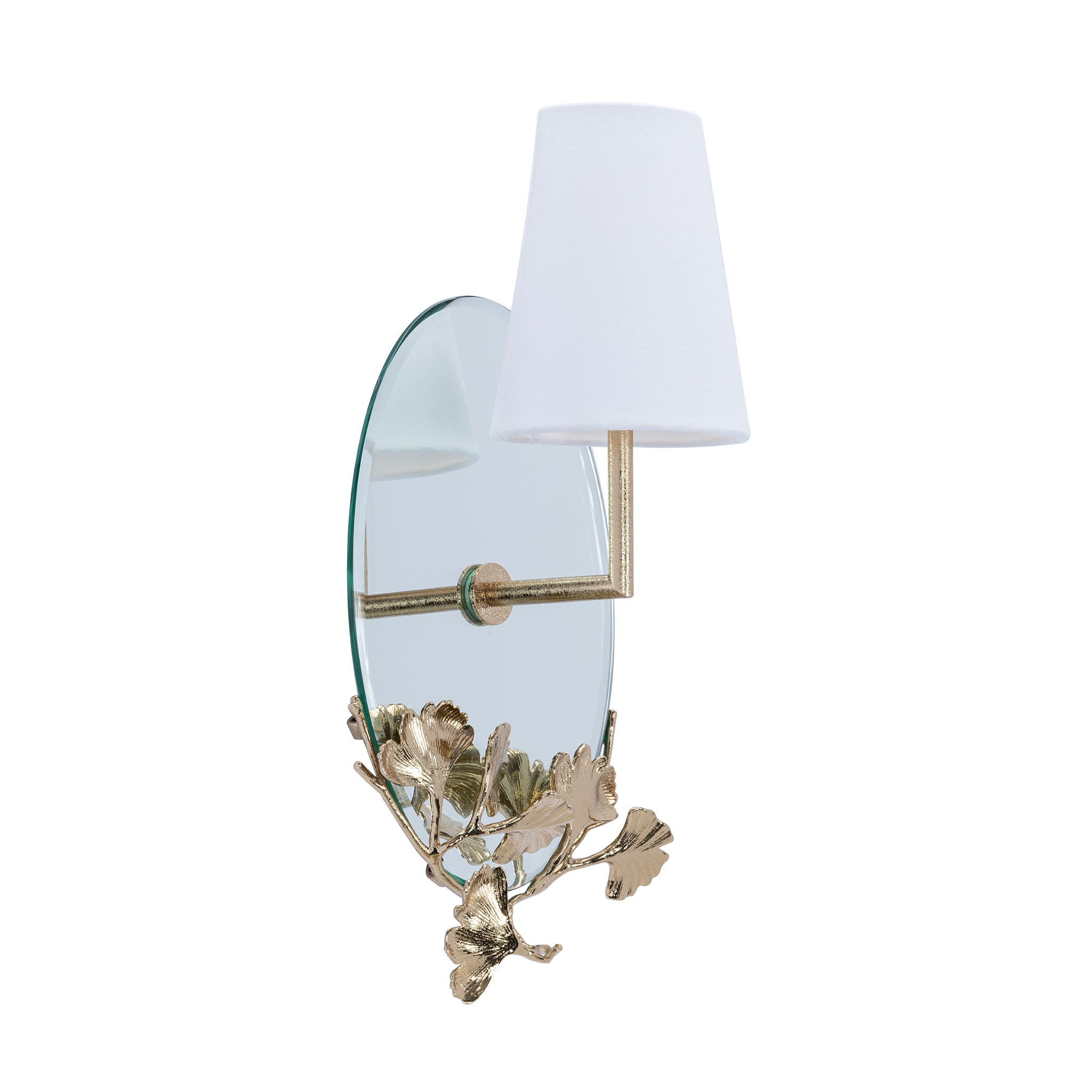 that's living frameless ginkgo oval mirror wall sconce with fabric shade brass wall sconce