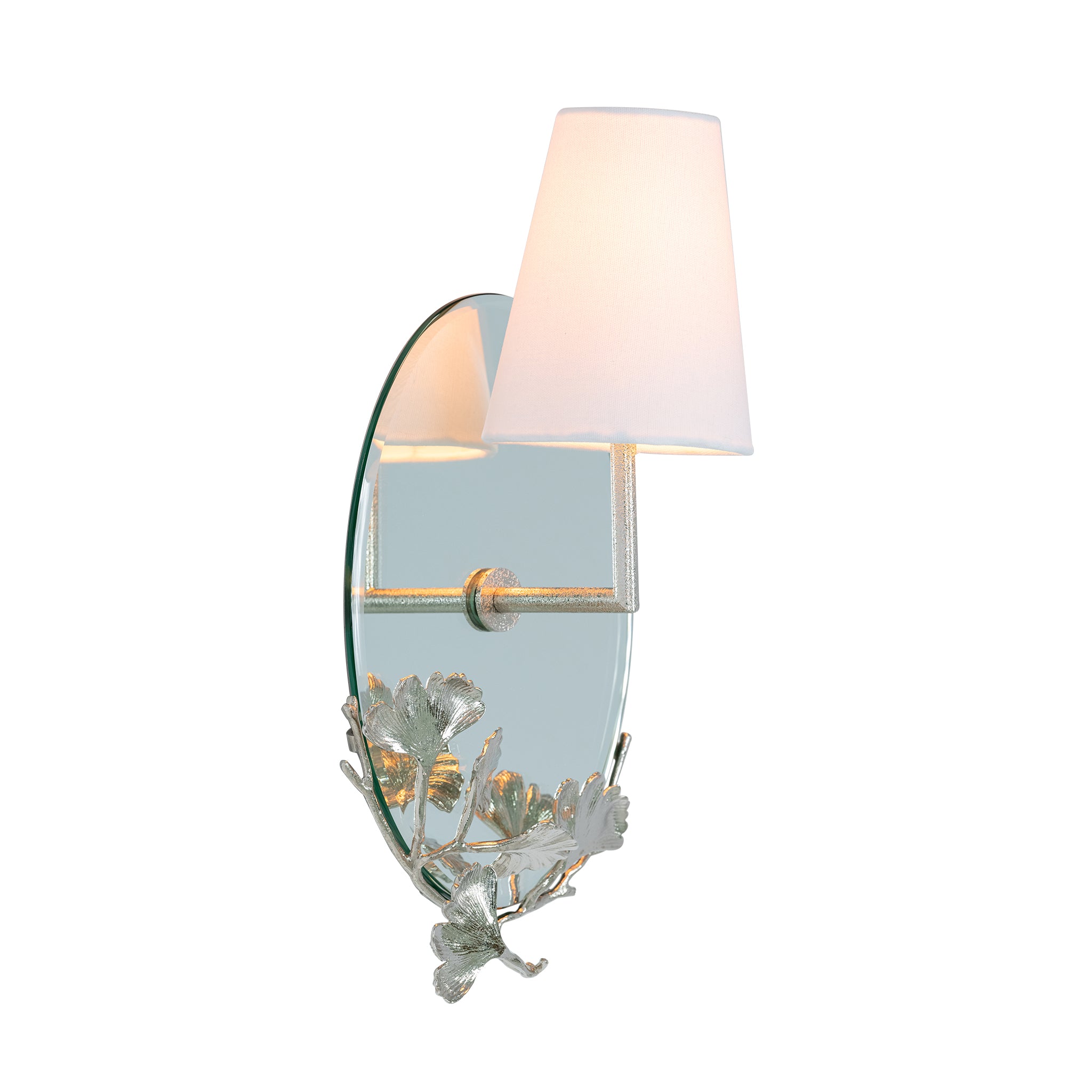 that's living frameless ginkgo oval mirror wall sconce with fabric shade nickel wall sconce