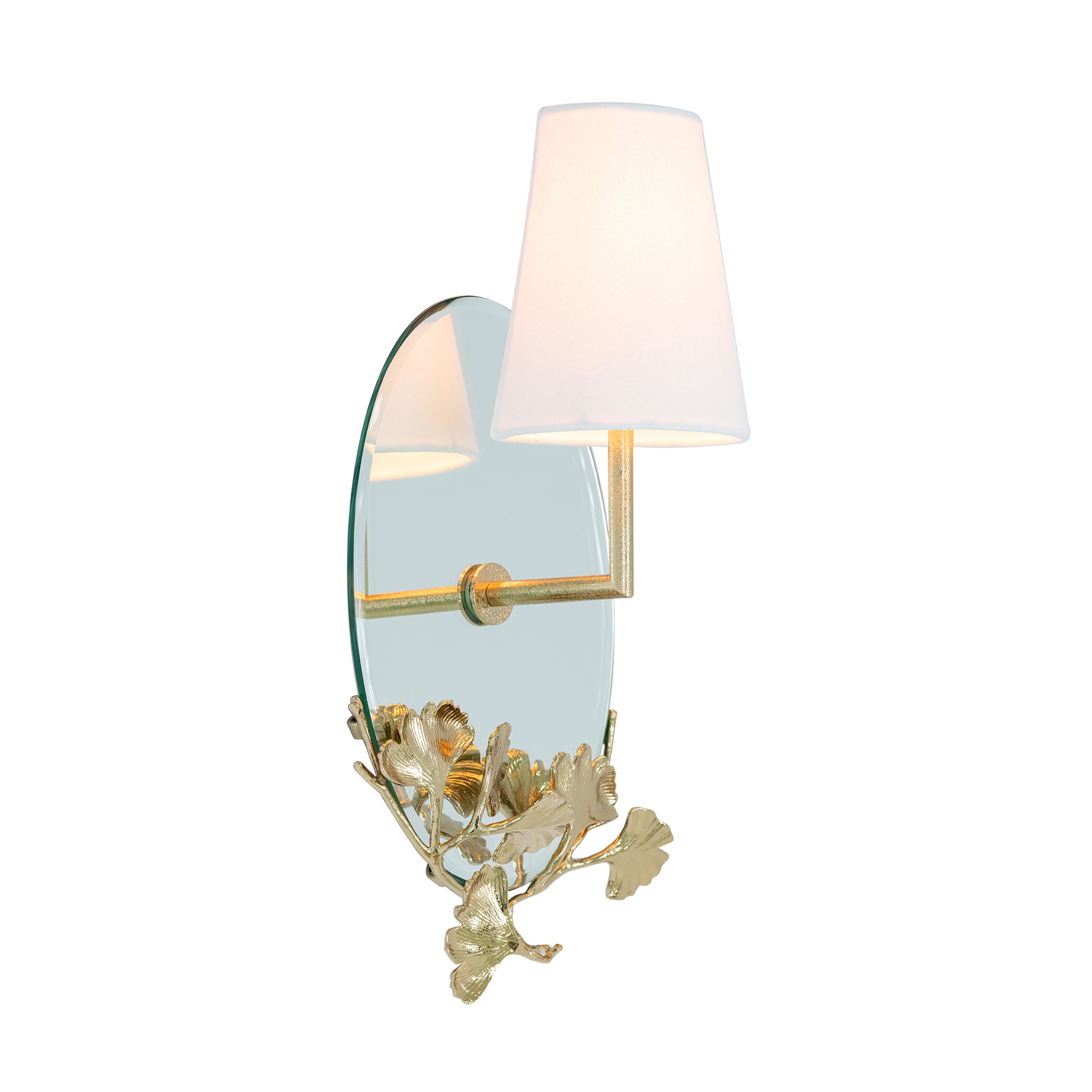 that's living frameless ginkgo oval mirror wall sconce with fabric shade brass wall sconce
