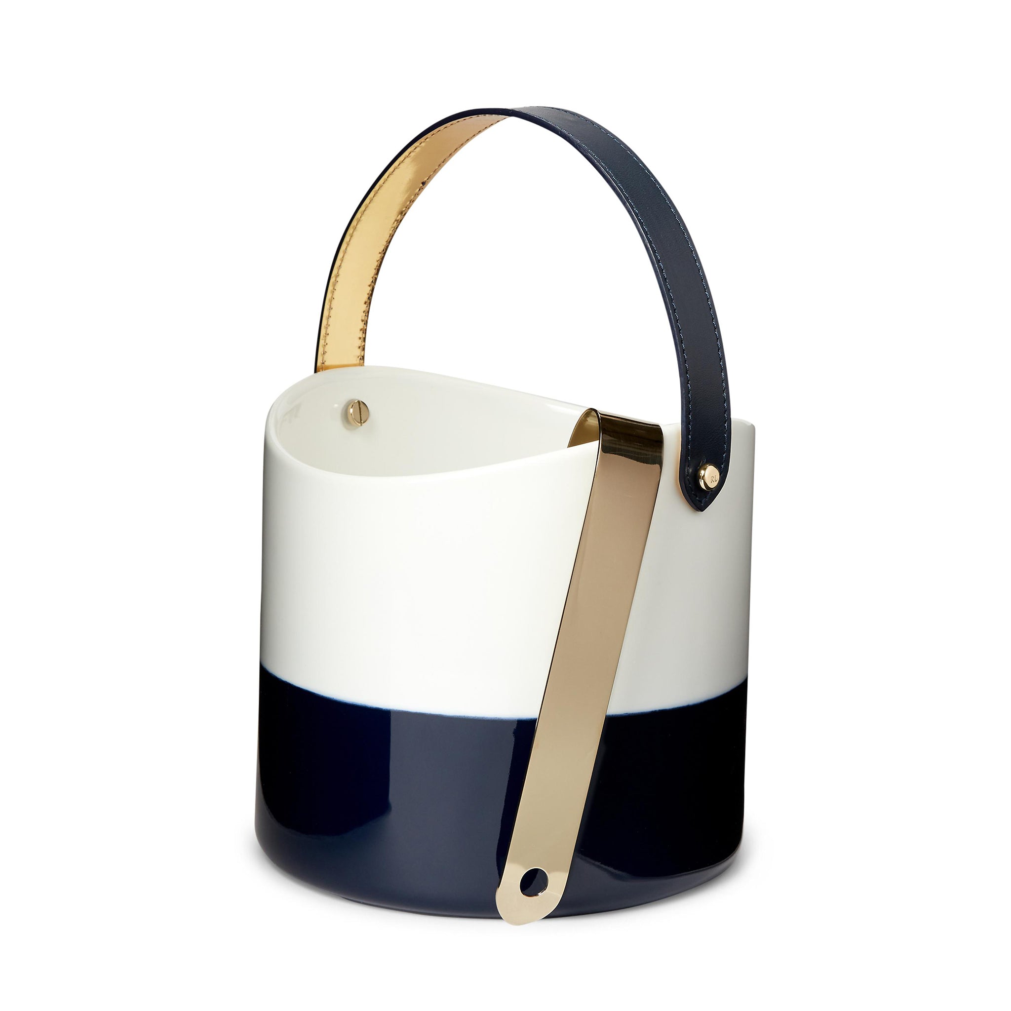 ralph lauren wyatt ice bucket with tongs navy and white home accessories 