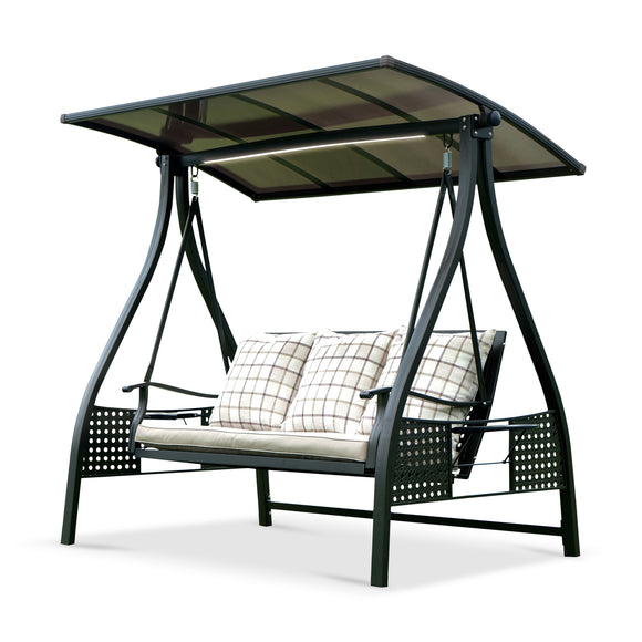 that's living outdoor alpine all-aluminum solar three-person swing outdoor swings