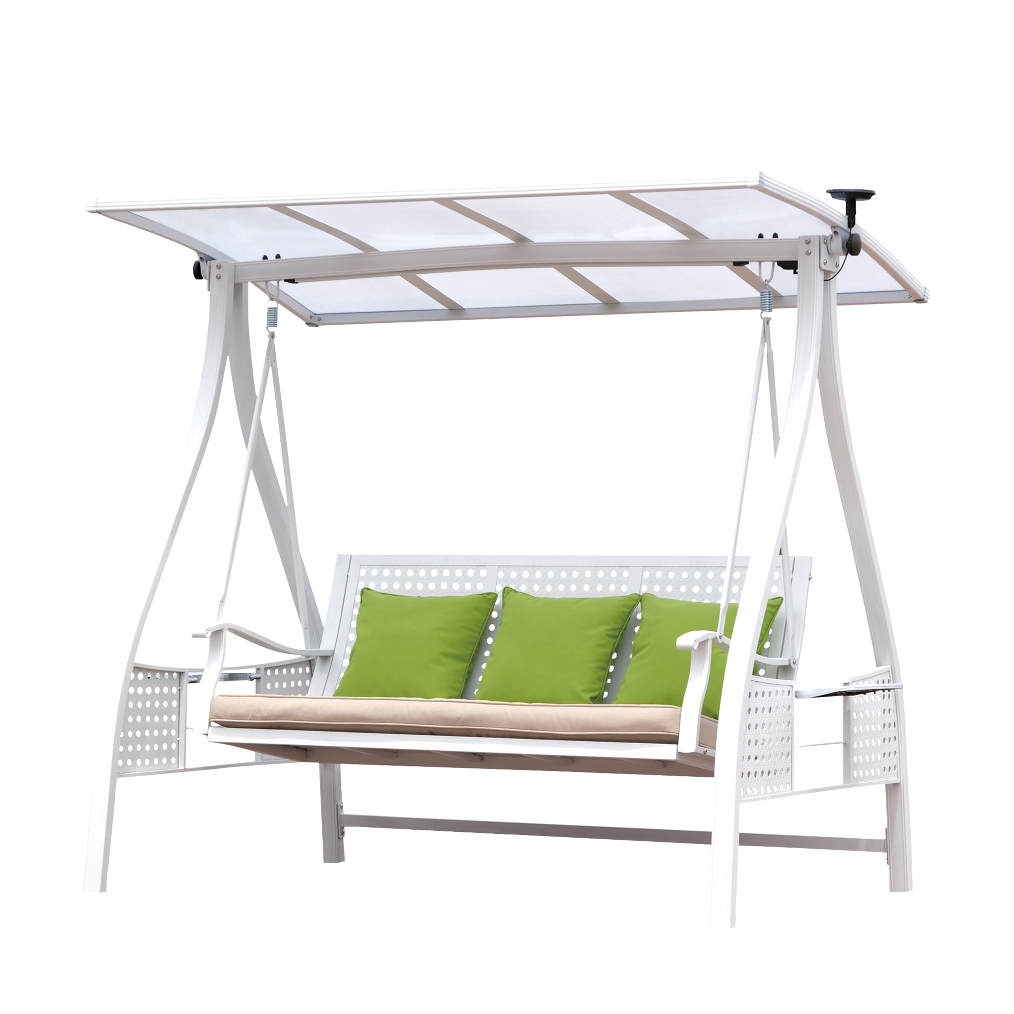 that's living outdoor love all-aluminum solar three-person swing outdoor swings 