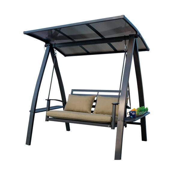 that's living outdoor cappuccino solar powered two-person swing outdoor swings