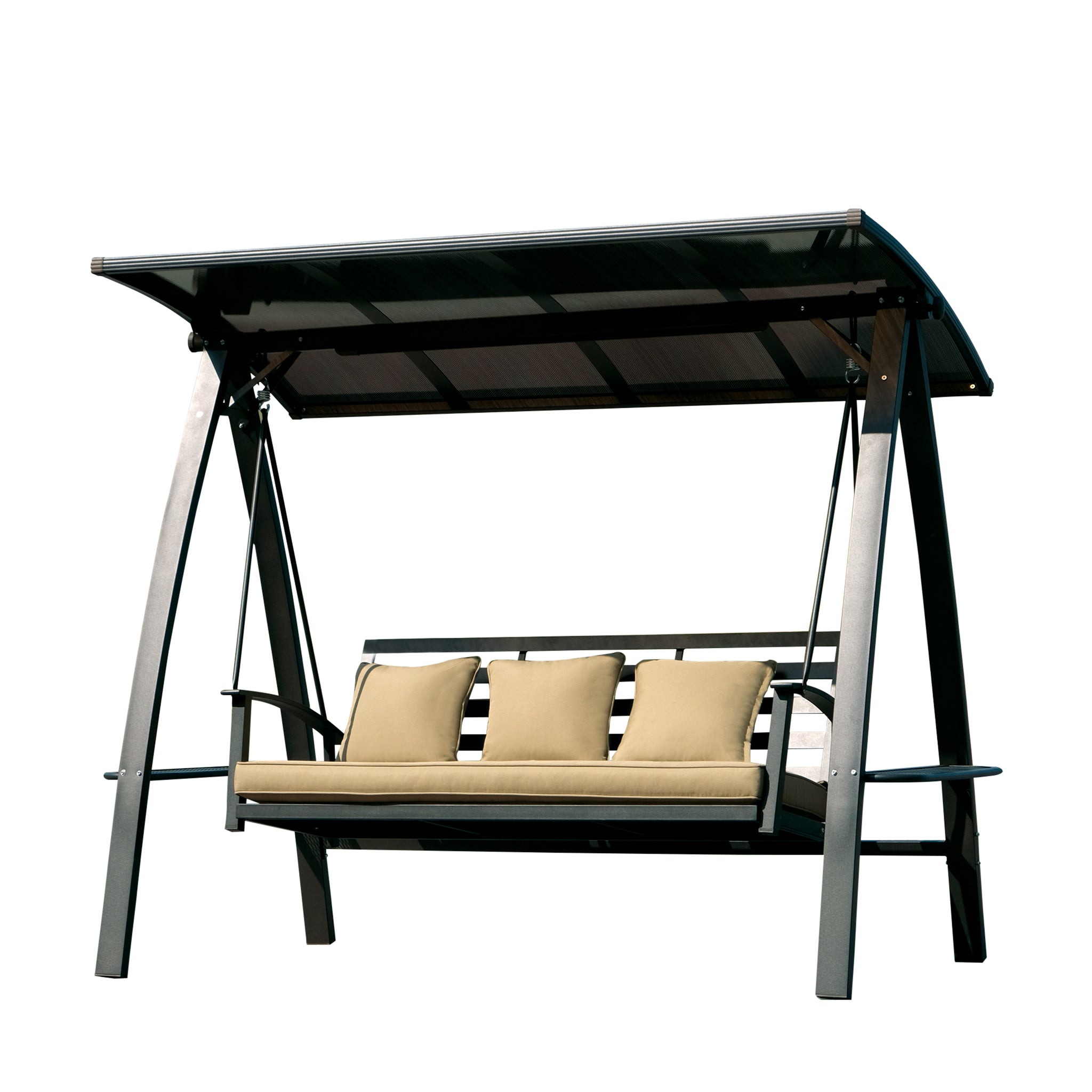 that's living outdoor cappuccino solar powered three-person swing outdoor swings