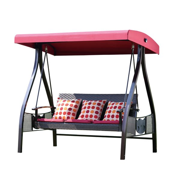 that's living outdoor red beans twinned rattan swing with seat cushion and 3 pillows outdoor swings