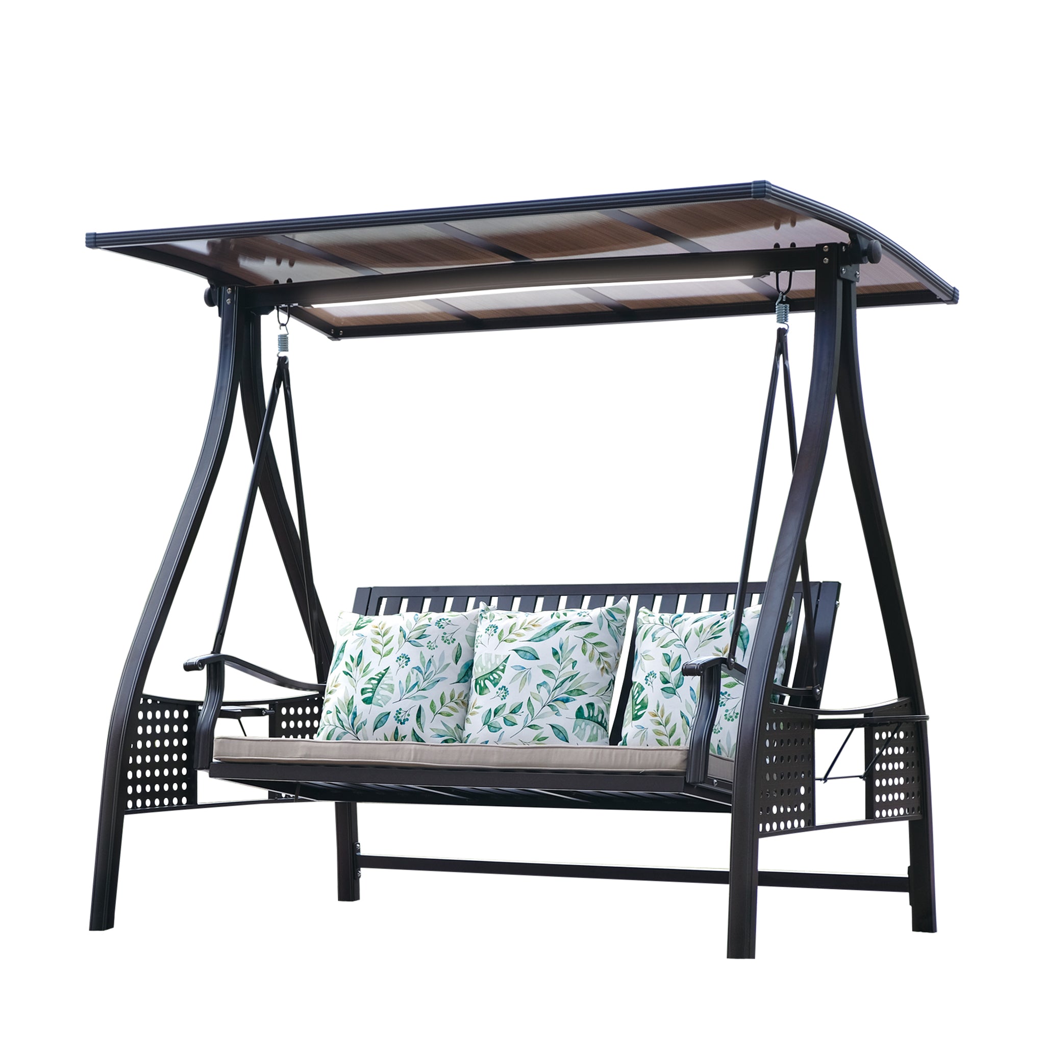 that's living outdoor malaga all-aluminum solar three-person swing outdoor swings