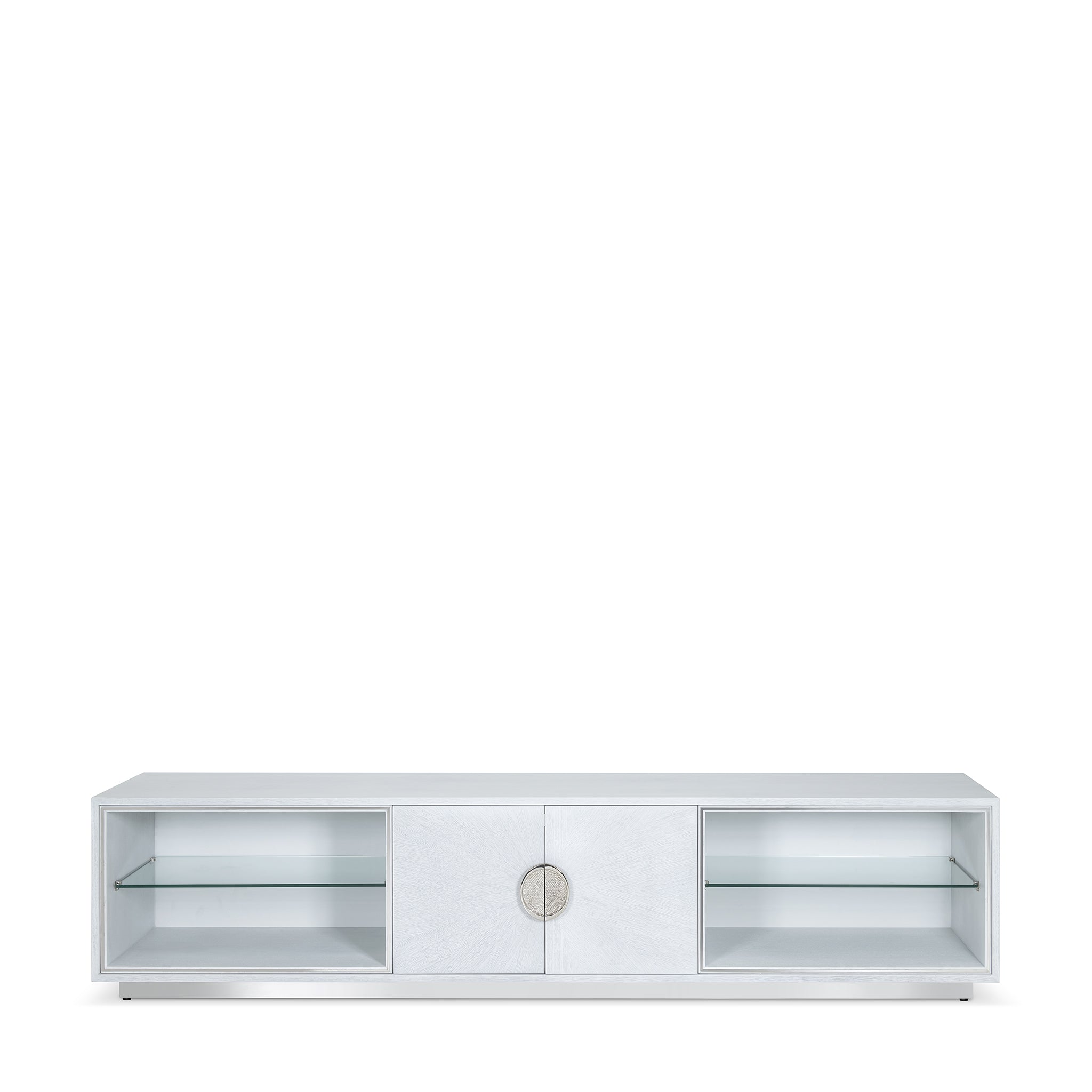 that's living sunburst silver white tv media cabinet cabinets