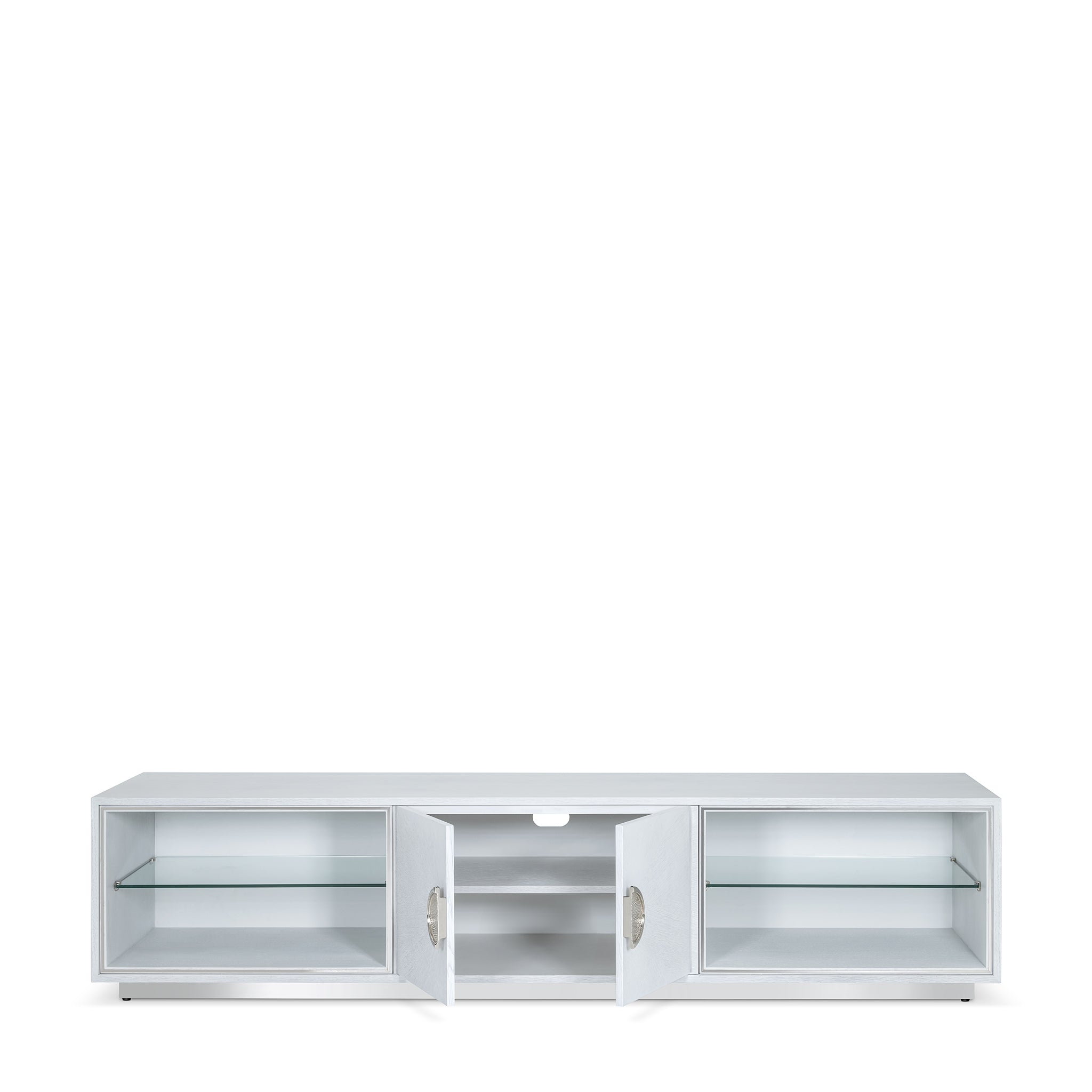 that's living sunburst silver white tv media cabinet cabinets 