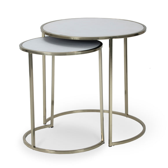 that's living shaya ivory leatherette brass nesting tables end tables