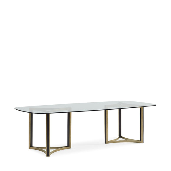 caracole remix dbl ped glass top tbl dining tables