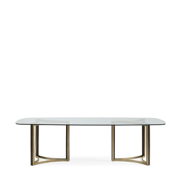 caracole remix dbl ped glass top tbl dining tables