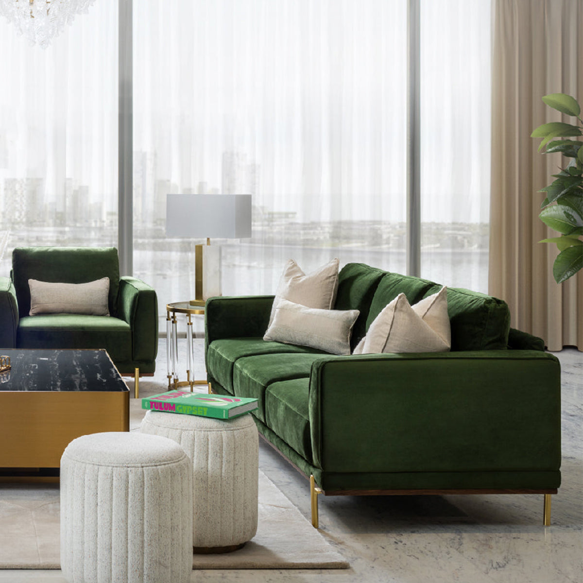 that's living valdivia verde velvet 3-seater sofa loveseats & sofas
