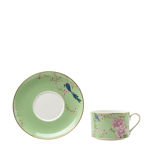 narumi queen's garden green 1 pc. tea cup & 1pc. 16cm  saucer with 1pr gift pack tea & coffee 