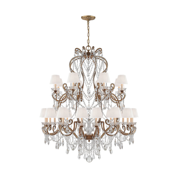 visual comfort adrianna large chandelier in golded iron and crystal with silk shades chandeliers 