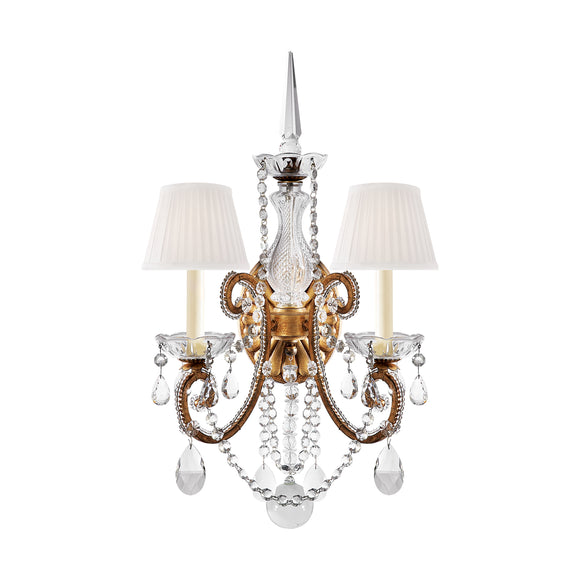 visual comfort adrianna double sconce in golded iron and crystal with silk shades wall sconce 