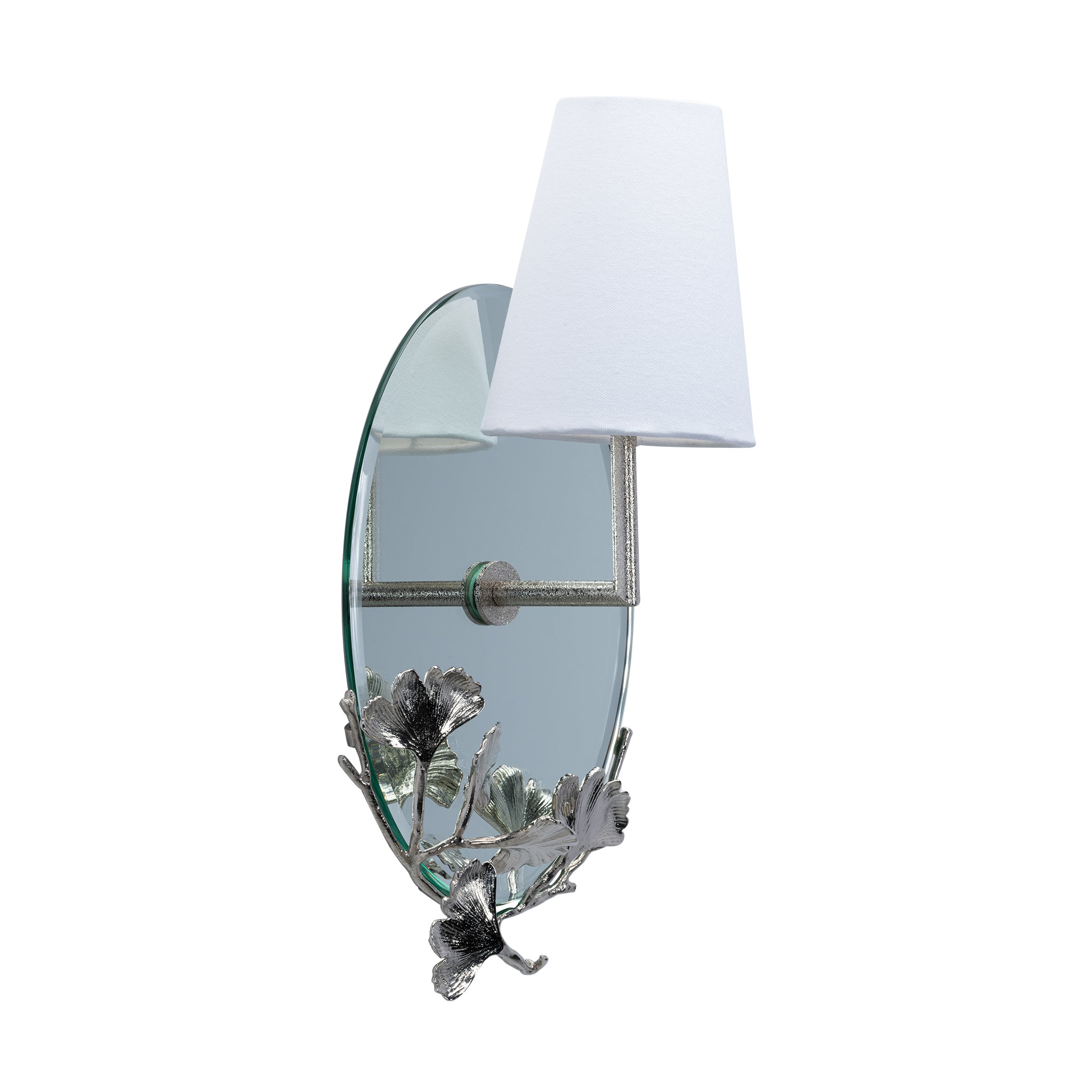 that's living frameless ginkgo oval mirror wall sconce with fabric shade nickel wall sconce 
