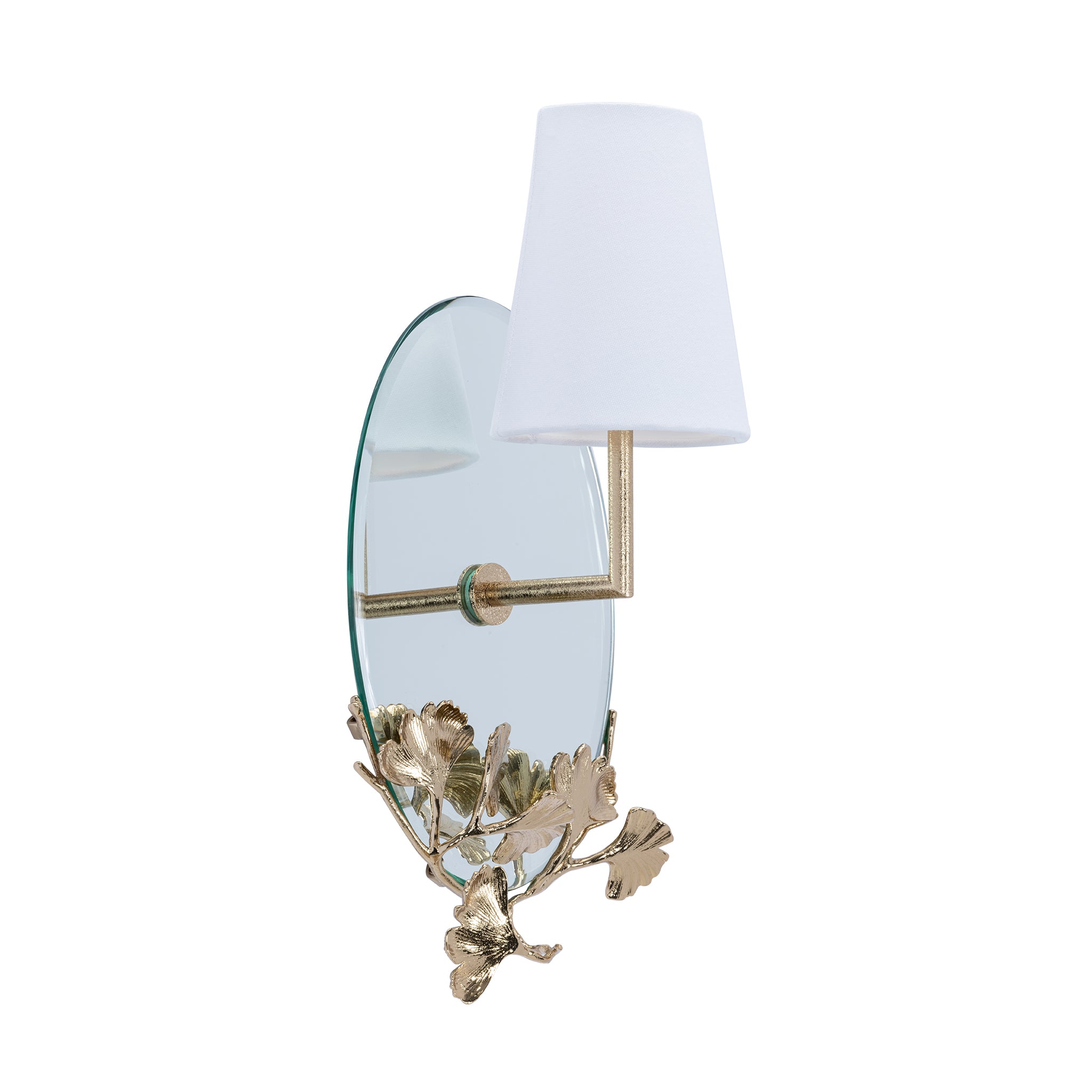 that's living frameless ginkgo oval mirror wall sconce with fabric shade brass wall sconce 