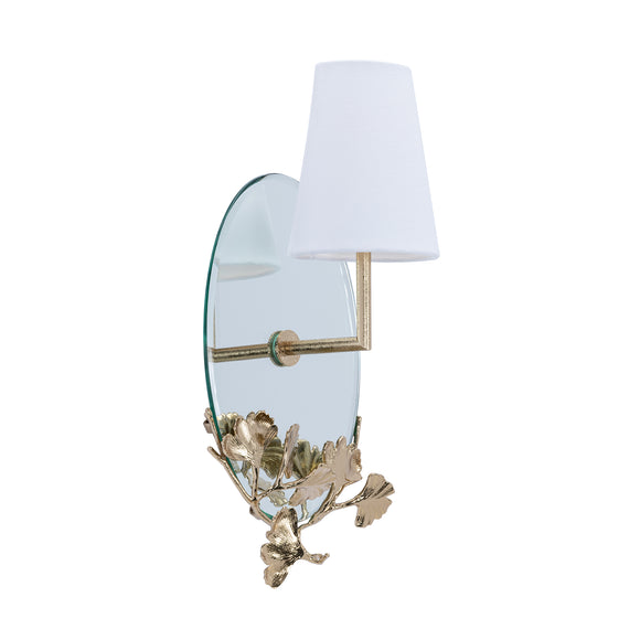 that's living frameless ginkgo oval mirror wall sconce with fabric shade brass wall sconce 